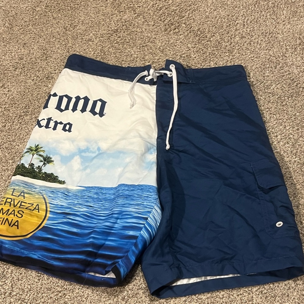 Corona Blue and White Swim Board Shorts